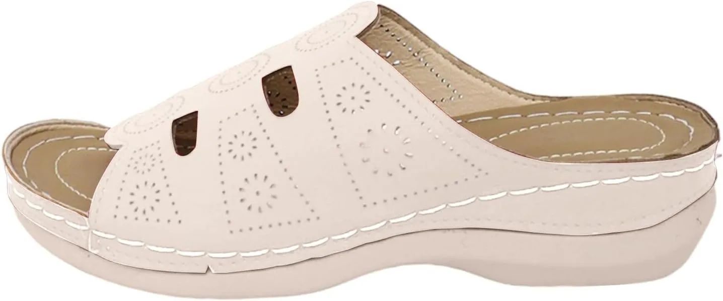 Wedge Sandals for Women Hollow Out Arch Support Sandals Elegant Dressy Low Heel Sandal Casual Summer Open Toe Slip on Lightweight Walking Shoes Boho Beach Vacation Shoes