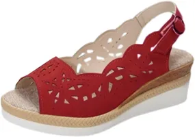 Wedge Sandals for Women Summer Open Toe Espadrilles Sandals, Fashion Hollow Out Fish Mouth Breathable Shoes Ankle Strap Slip on Orthopedic Platform Wedges All Day Comfort