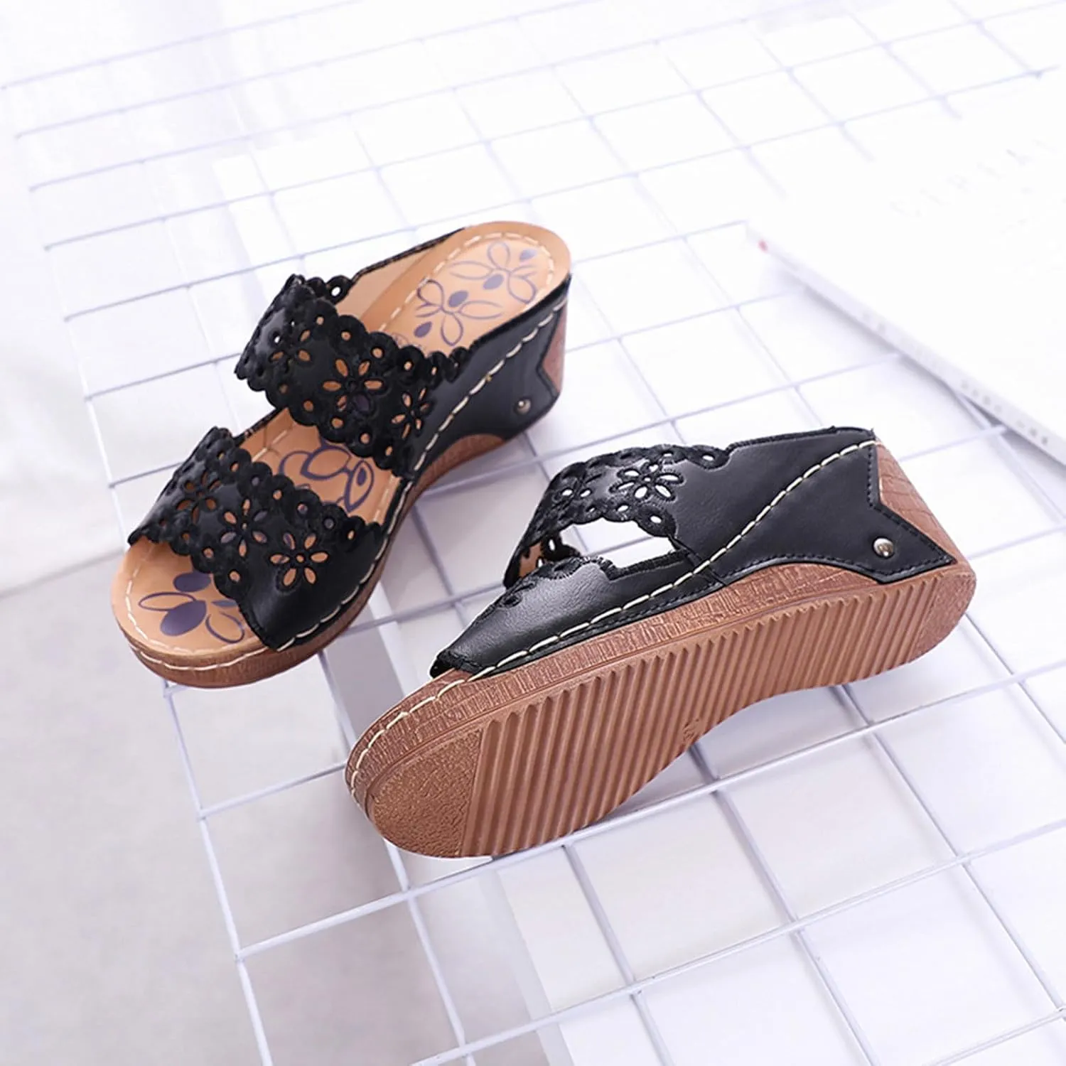 Wedge Sandals for Women Wedge Espadrilles Brown Beach Sandals Women's Casual Platform Open Toe Wedge Sandal
