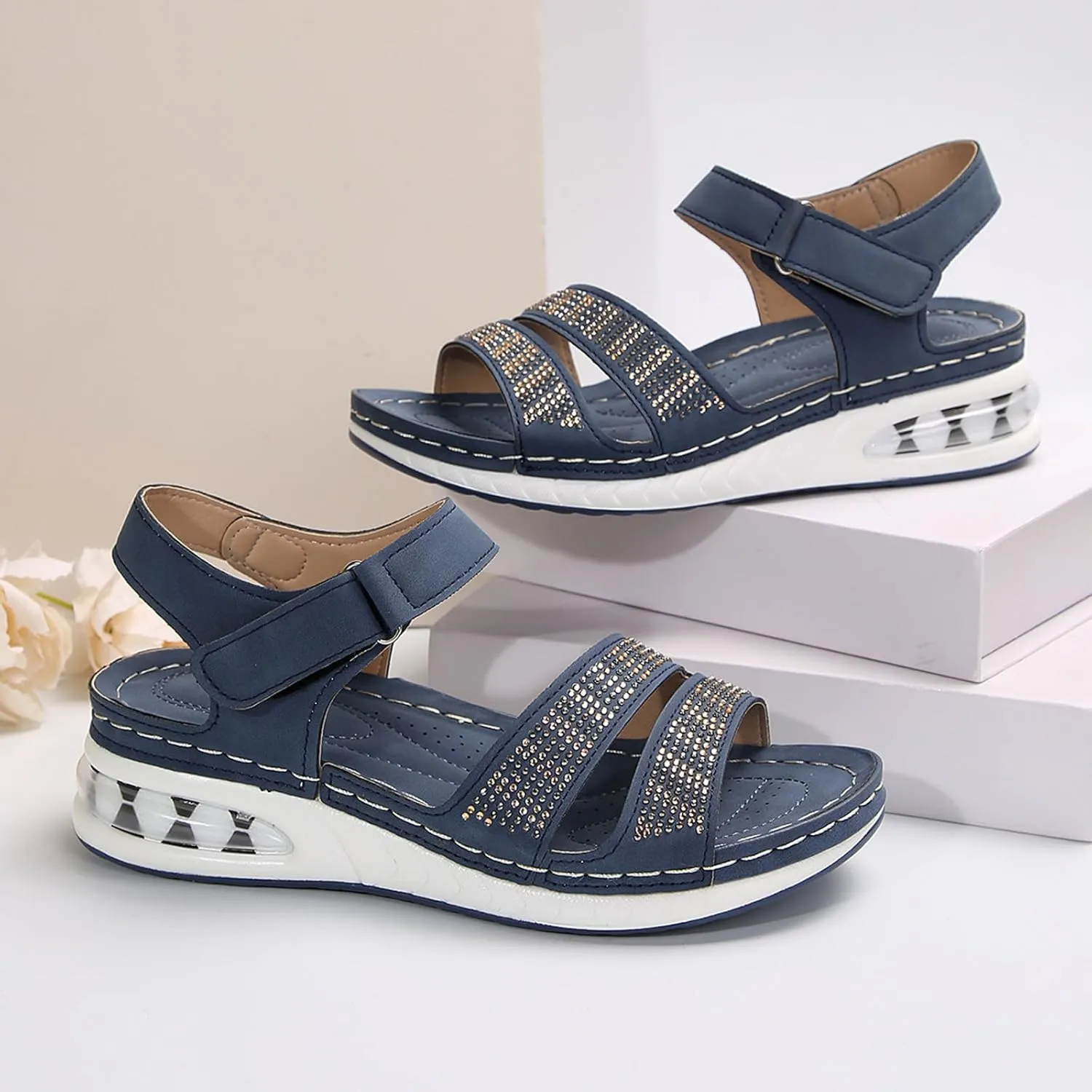 Wedge Sandals for Women Women's Casual Summer Women Wedge Heels Shoes Elastic Ankle Strap Wedges Sandals