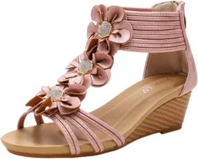 Wedge Sandals for Womens Open Toe Slingback Non Slip Sandals Comfortable Yoga Mat Shoes Fashion Flower Design Lightweight Oceanside Beach Walking Shoes for Summer Outdoor