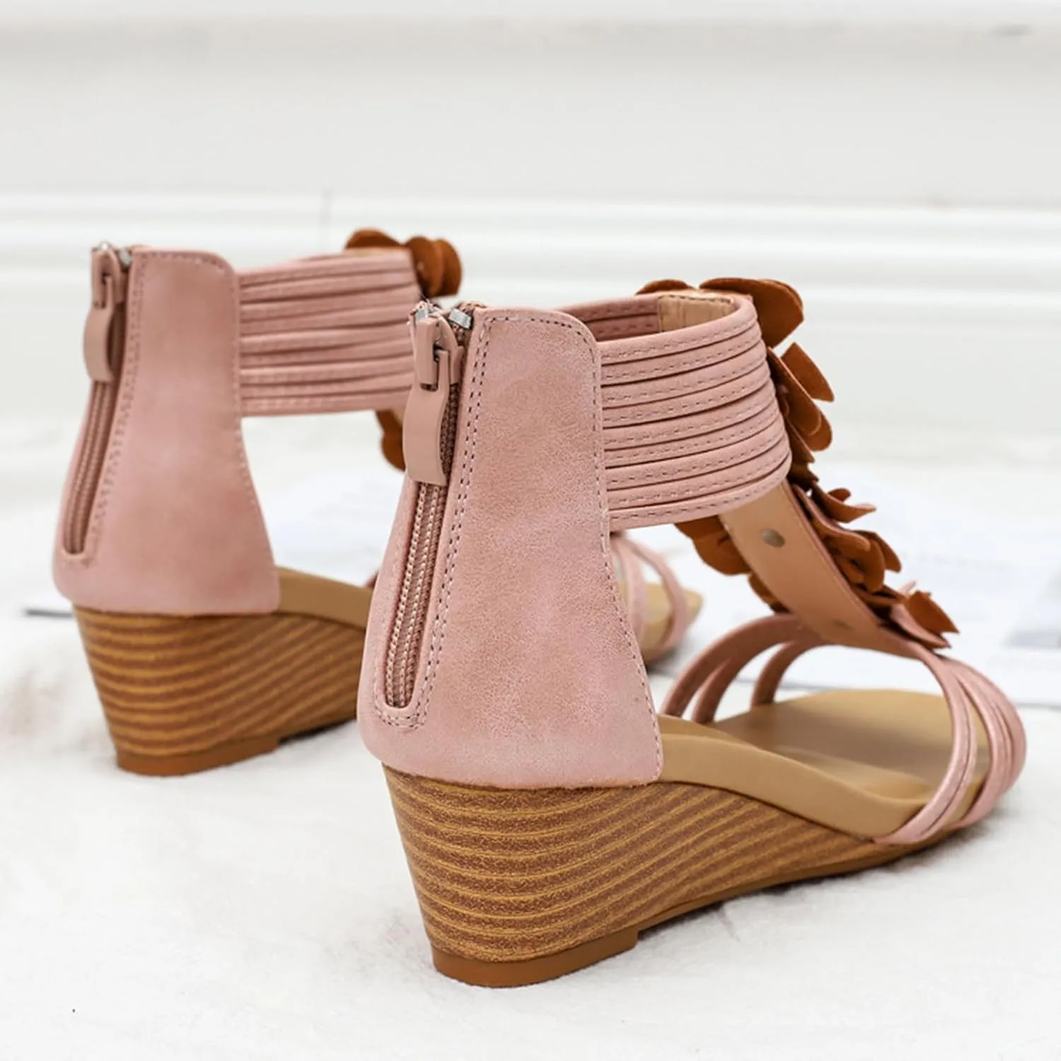 Wedge Sandals for Womens Open Toe Slingback Non Slip Sandals Comfortable Yoga Mat Shoes Fashion Flower Design Lightweight Oceanside Beach Walking Shoes for Summer Outdoor