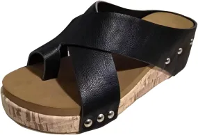Wedges for Women Womens Casual Slip on Summer Wedge Sandals Black Slides Women's Classic Wedge Heels Sandals