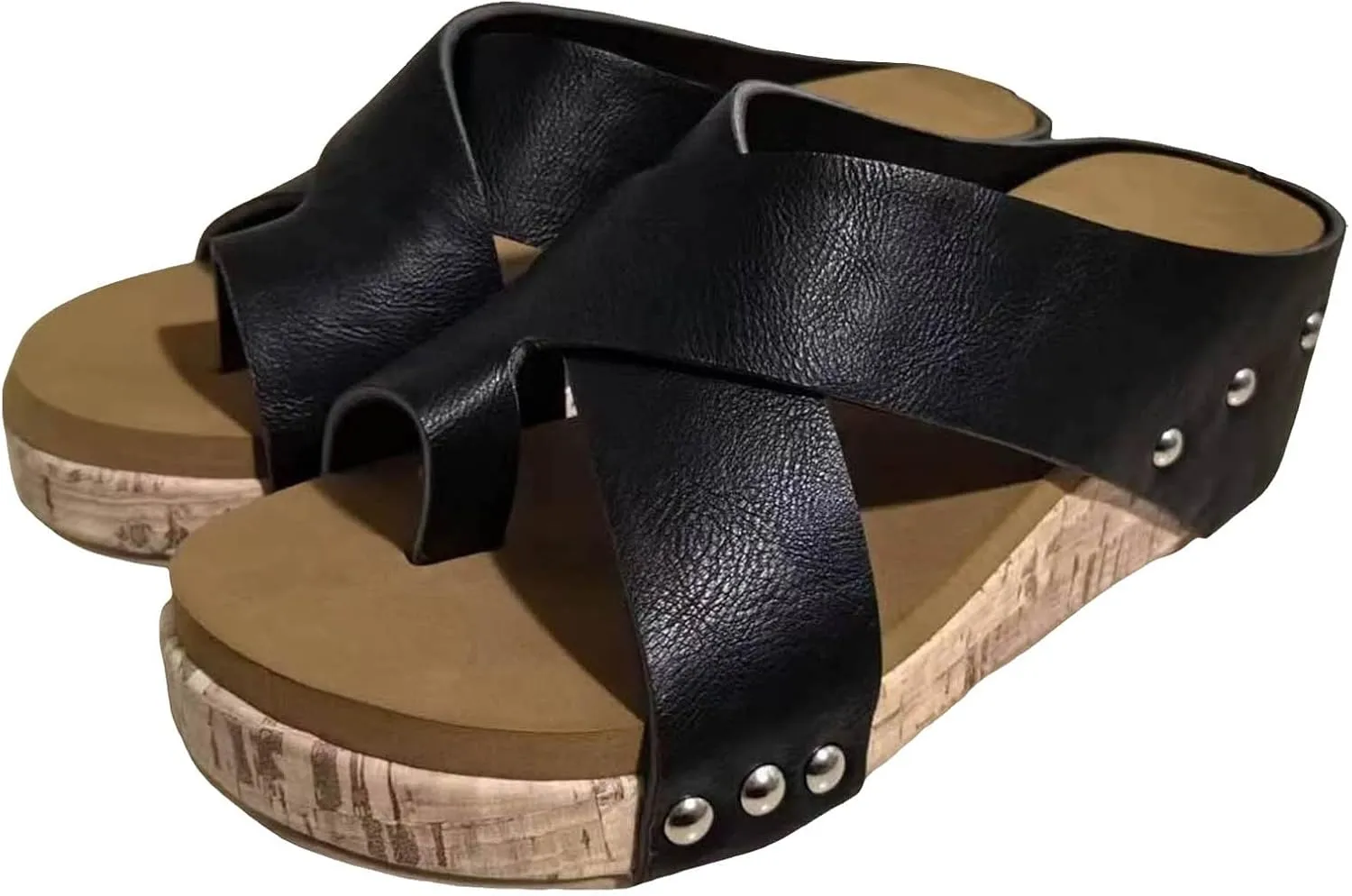 Wedges for Women Womens Casual Slip on Summer Wedge Sandals Black Slides Women's Classic Wedge Heels Sandals