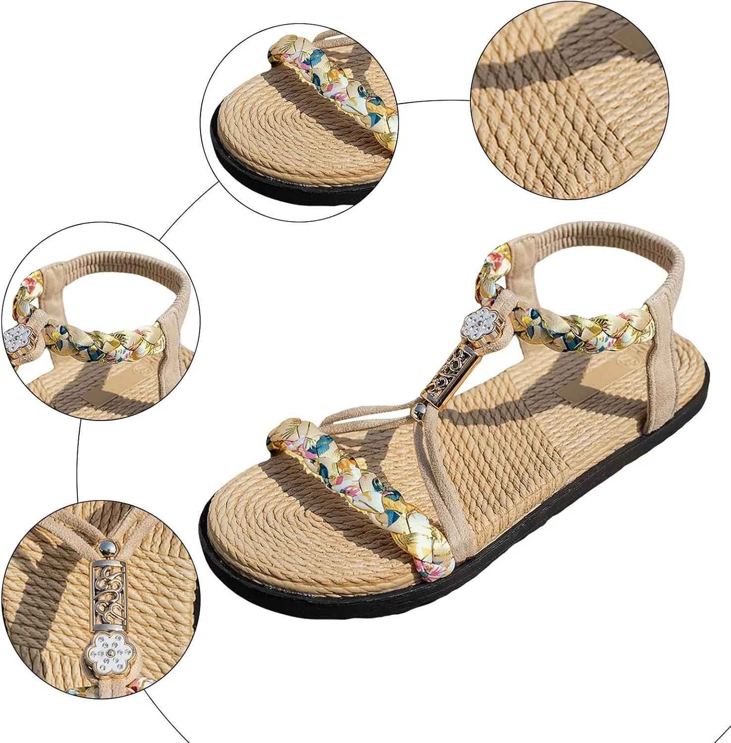 Wedges Sandals Elastic Ankle Strap Thick Soled Hollow Women's Bohemian Shoes Summer Braided Rhinestone Classic Color