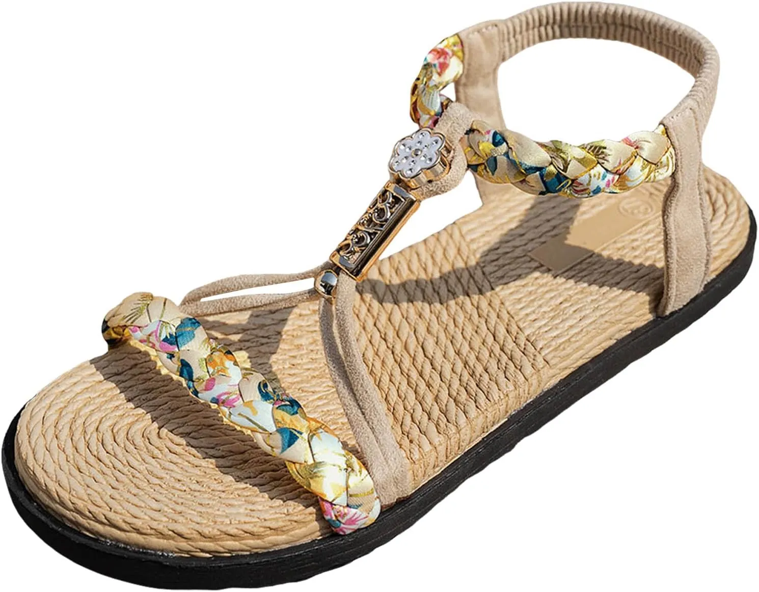 Wedges Sandals Elastic Ankle Strap Thick Soled Hollow Women's Bohemian Shoes Summer Braided Rhinestone Classic Color