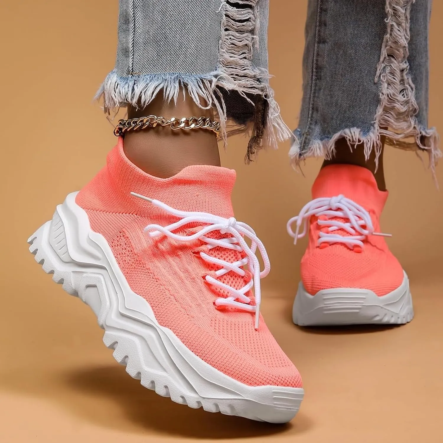 Wide Toe Box Sneakers Women Fashion Platform Chunky Sneakers Loafers Comfortable Breathable Wedge Walking Sport Casual Shoes Mesh Slip On Walking Shoes