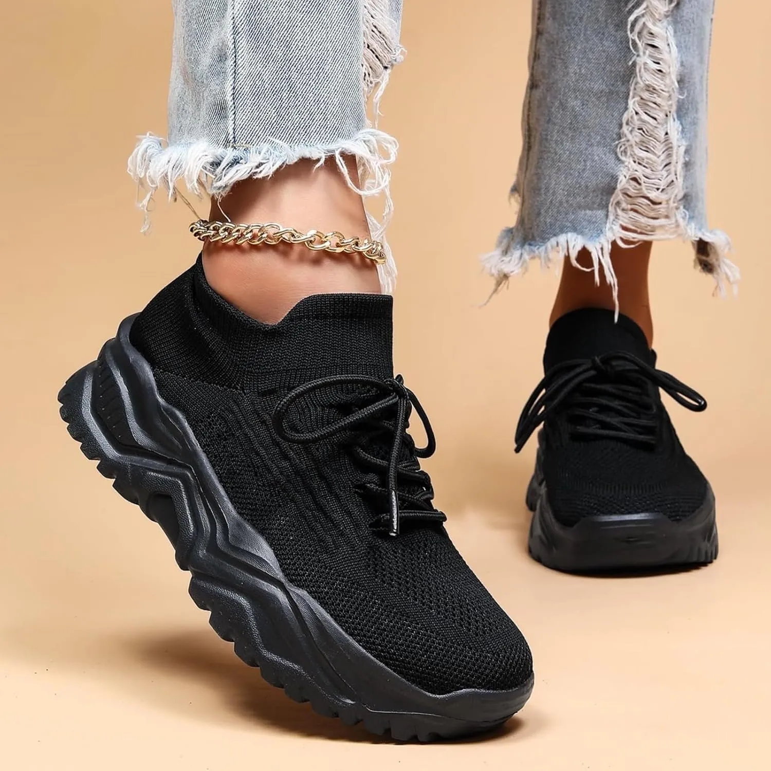 Wide Toe Box Sneakers Women Fashion Platform Chunky Sneakers Loafers Comfortable Breathable Wedge Walking Sport Casual Shoes Mesh Slip On Walking Shoes