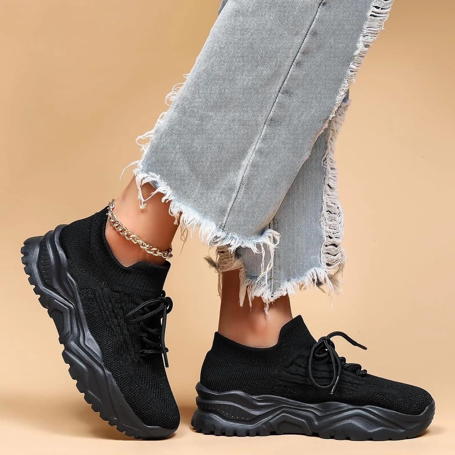 Wide Toe Box Sneakers Women Fashion Platform Chunky Sneakers Loafers Comfortable Breathable Wedge Walking Sport Casual Shoes Mesh Slip On Walking Shoes