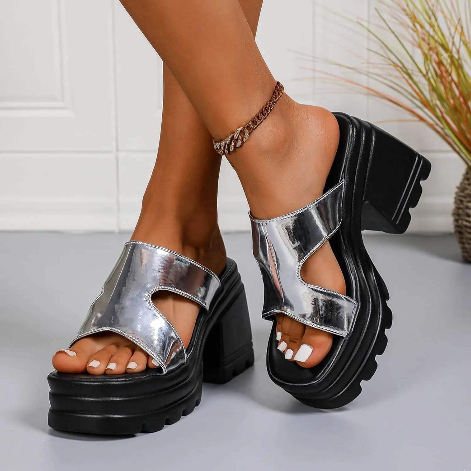 Wide Width Women's Heeled Sandals Square Open Toe Sandals Low Heels 4 Inch Chunky Dress Shoes Women Heel