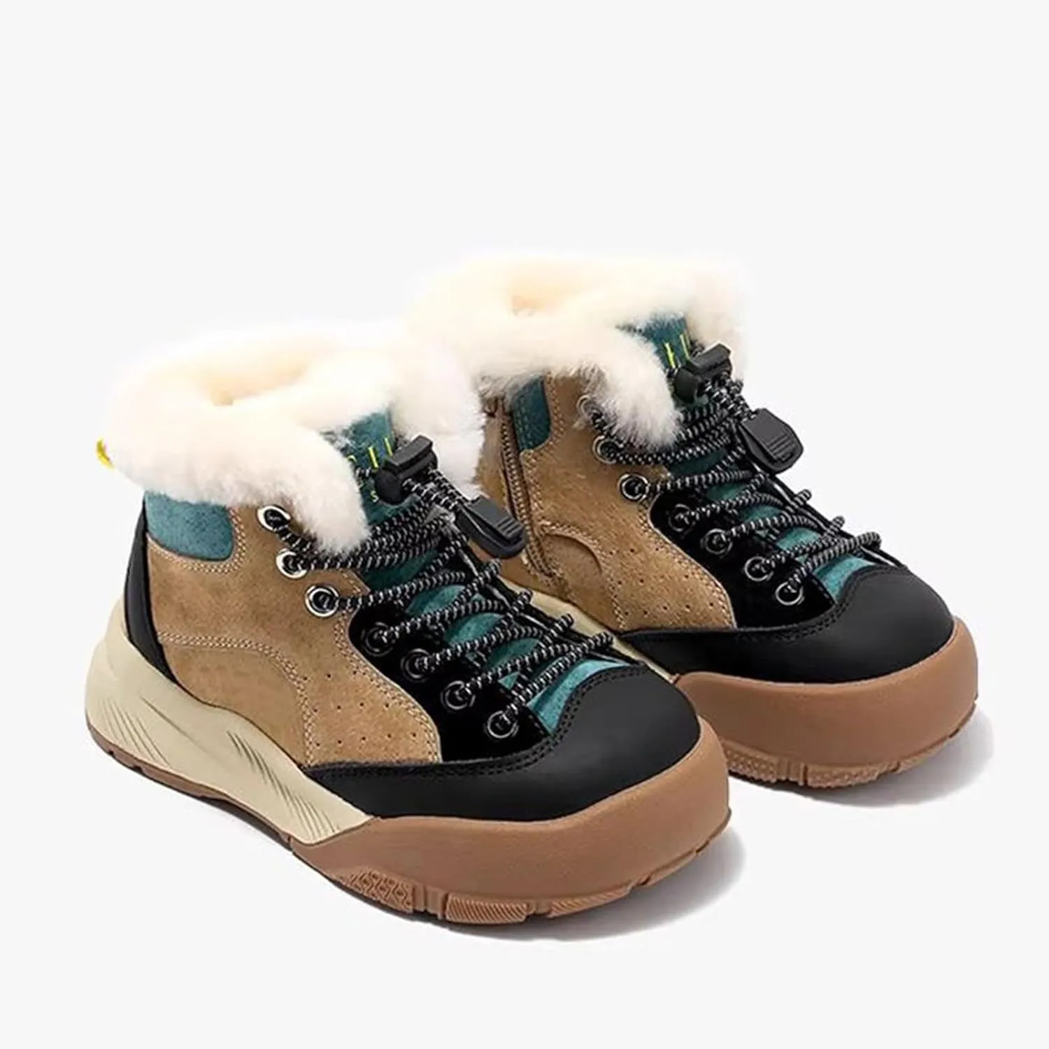 Winter Outdoor Faux Fr Snow Boots for Kids Fleece Plush Warm Furry Ankle Booties Boys Girls Hiking Sport Shoes
