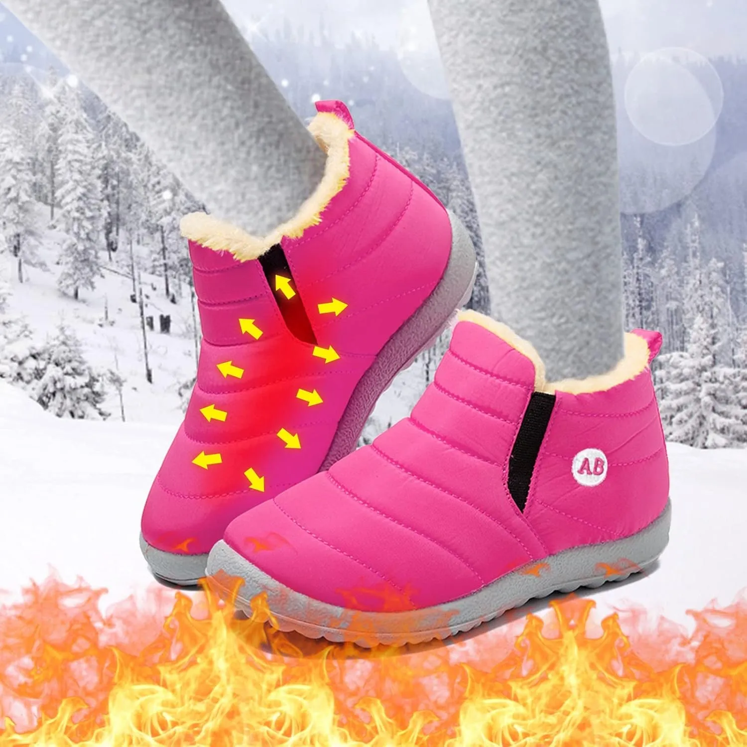 Winter Snow Boots for Kids kids Slip On Barefoot Boots Faux Fur Lined Ankle Booties Girls Boys Barefoot Boots Shoes