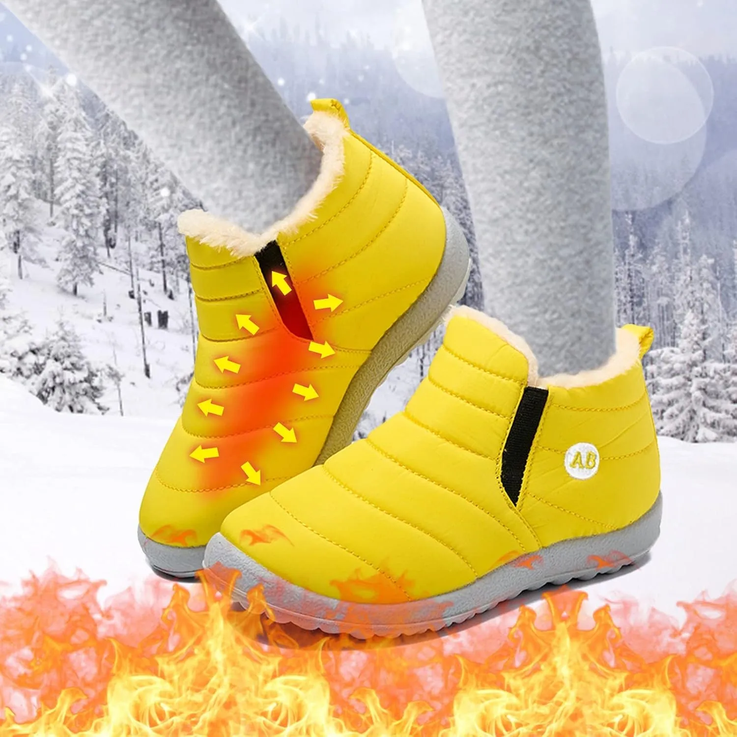 Winter Snow Boots for Kids kids Slip On Barefoot Boots Faux Fur Lined Ankle Booties Girls Boys Barefoot Boots Shoes