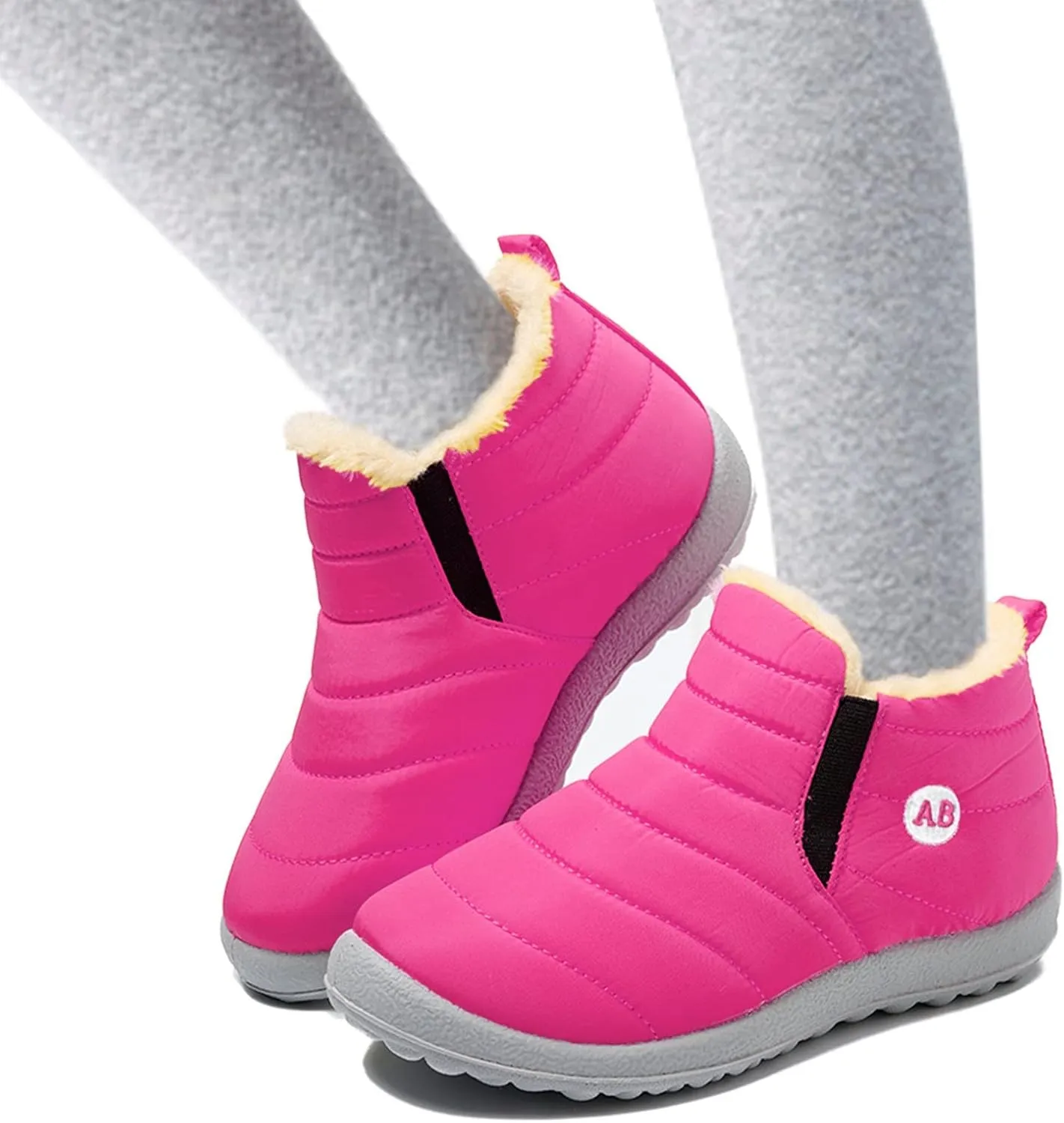 Winter Snow Boots for Kids kids Slip On Barefoot Boots Faux Fur Lined Ankle Booties Girls Boys Barefoot Boots Shoes