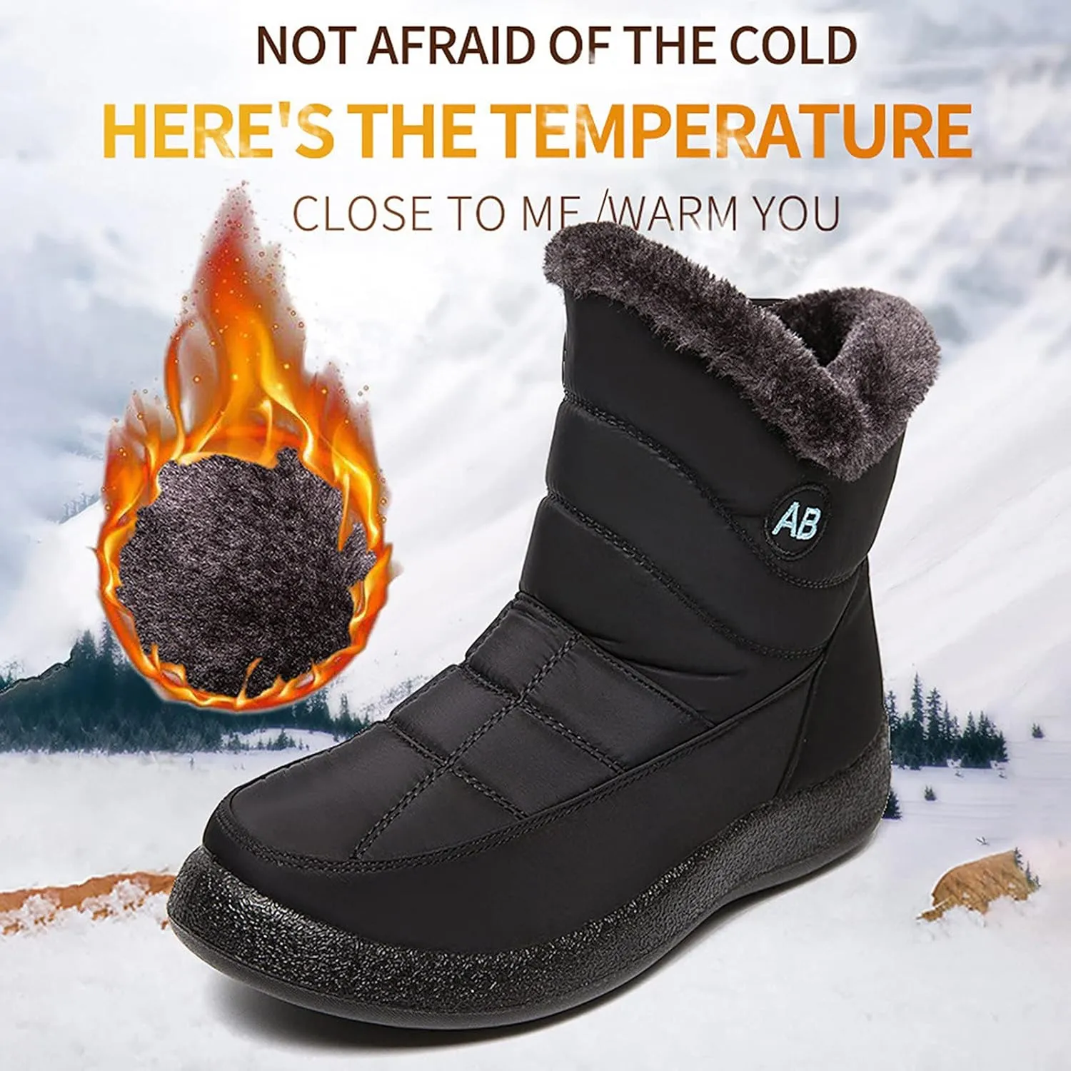 Winter Snow Boots for Women Water-proof Non Slip Outdoor Booties Wide Width Ankle Booties Warm Fleece Lined Walking Shoes Insulated Short Boot Mid Calf Boots for Ladies Fashion Sneakers