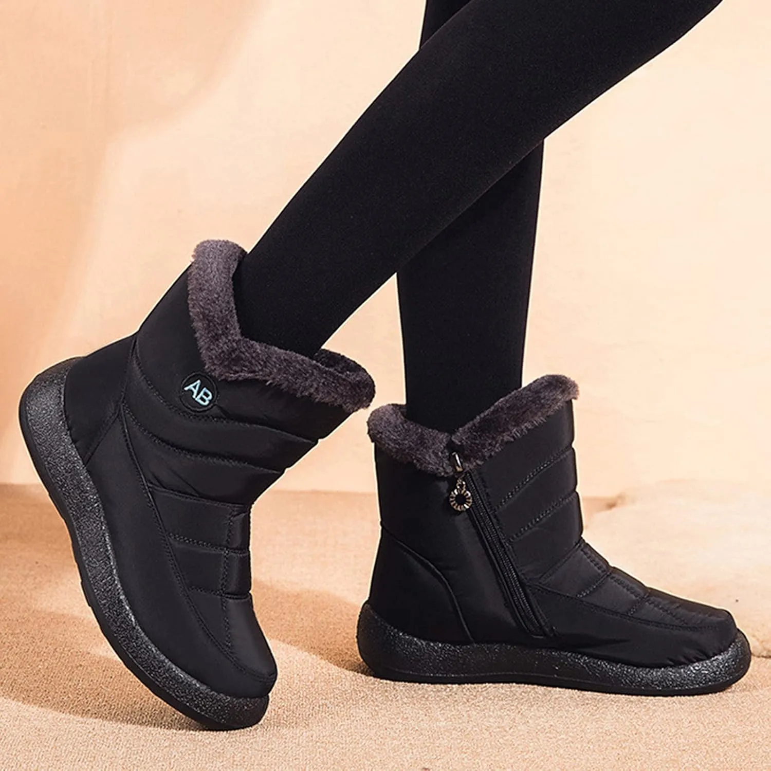 Winter Snow Boots for Women Water-proof Non Slip Outdoor Booties Wide Width Ankle Booties Warm Fleece Lined Walking Shoes Insulated Short Boot Mid Calf Boots for Ladies Fashion Sneakers