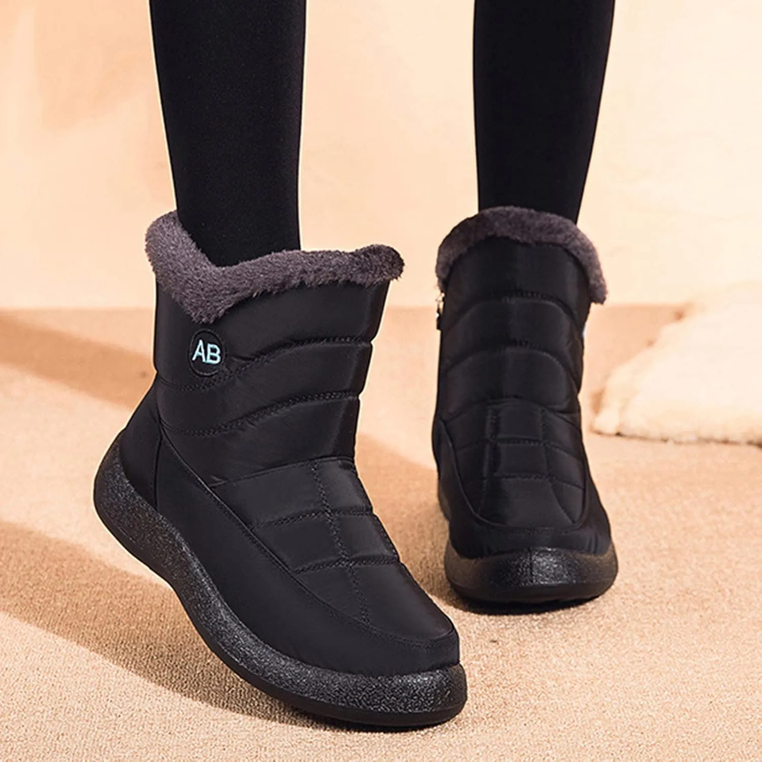 Winter Snow Boots for Women Water-proof Non Slip Outdoor Booties Wide Width Ankle Booties Warm Fleece Lined Walking Shoes Insulated Short Boot Mid Calf Boots for Ladies Fashion Sneakers