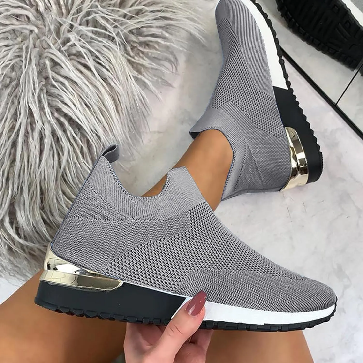 Women Elastic Slip On Sneakers Casual Walking Shoes Lightweight Canvas Comfortable Flats Non Slip Breathable Loafers