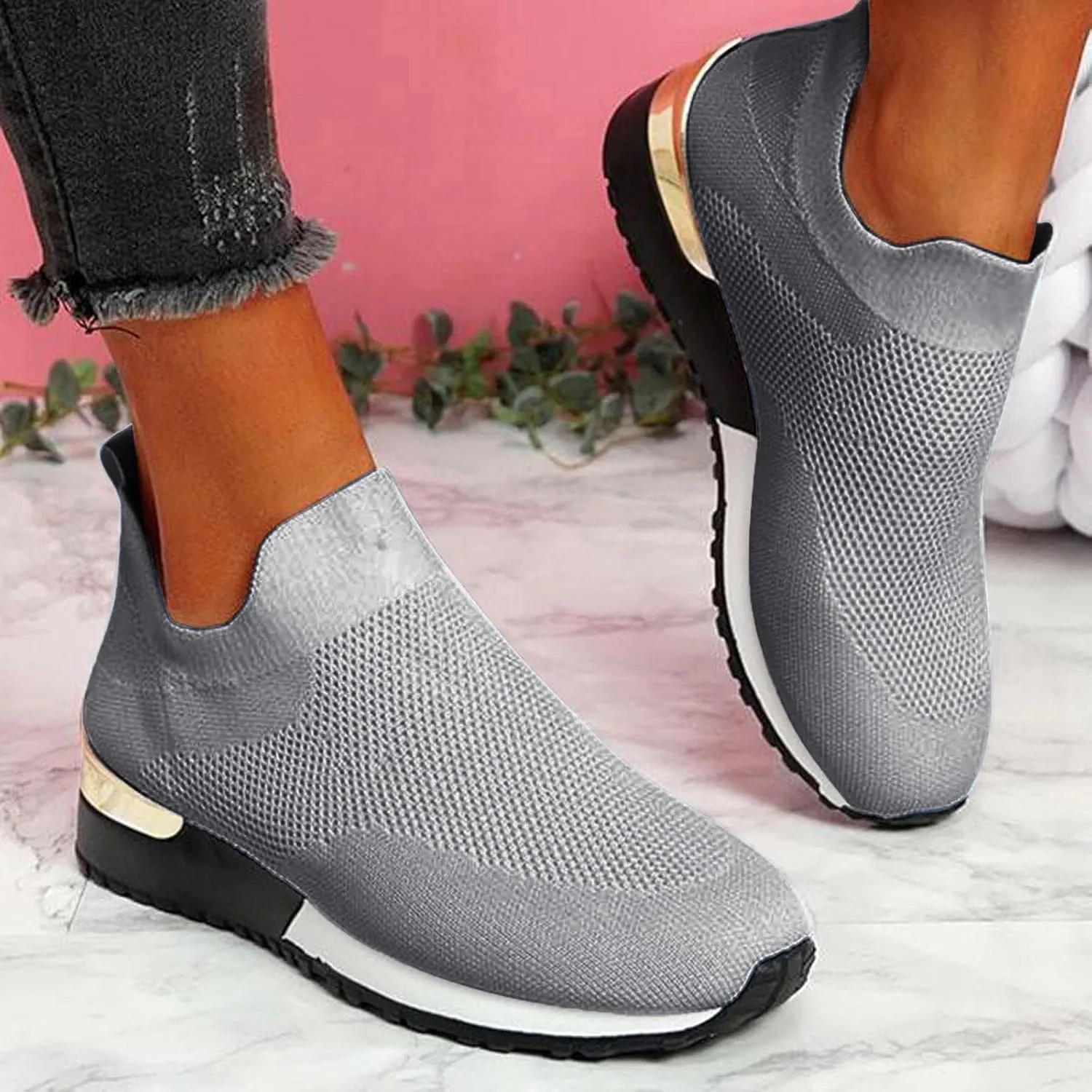 Women Elastic Slip On Sneakers Casual Walking Shoes Lightweight Canvas Comfortable Flats Non Slip Breathable Loafers