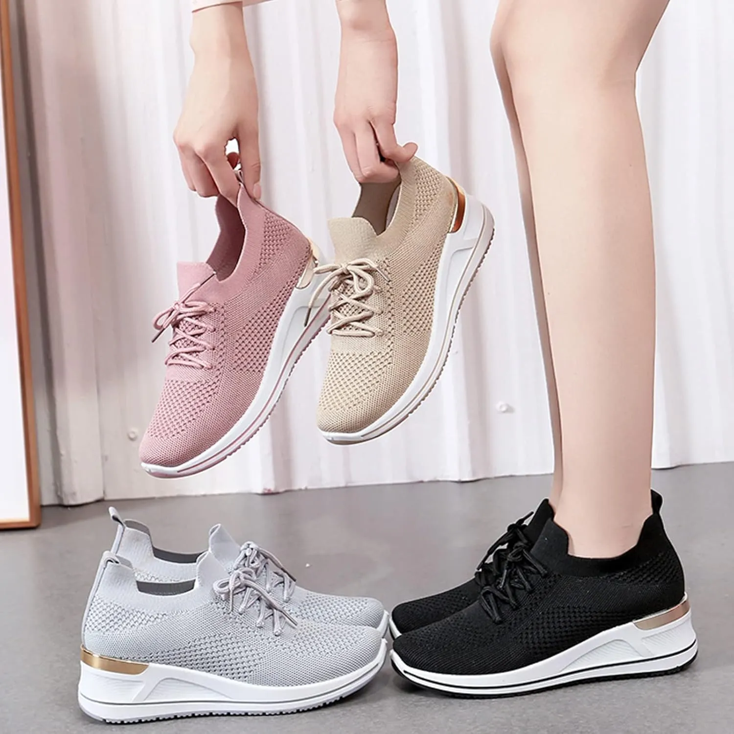 Women Lightweight Slip On Sneakers Casual Walking Shoes Comfortable Canvas Flats Non Slip Elastic Loafers