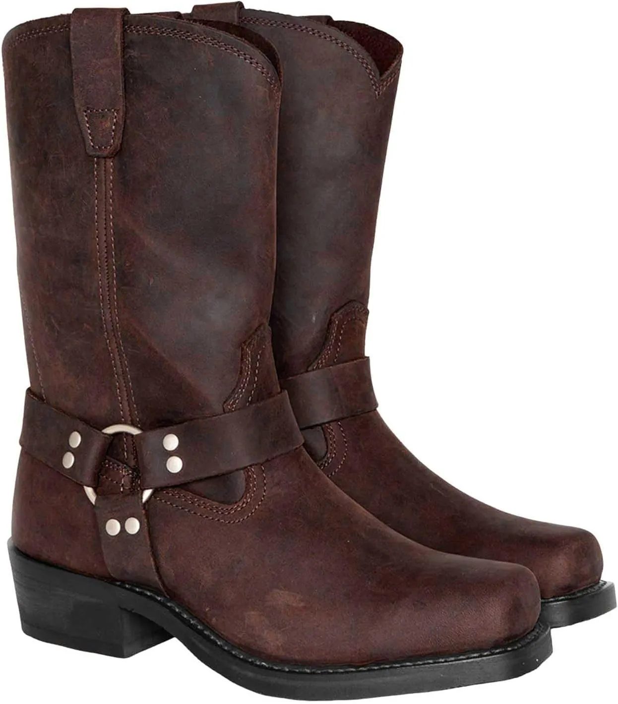 Women Low Chunky Heel Knee High Boots Square Toe Motorcycle Boots with Buckle Tall Biker Riding Boots Women Booties