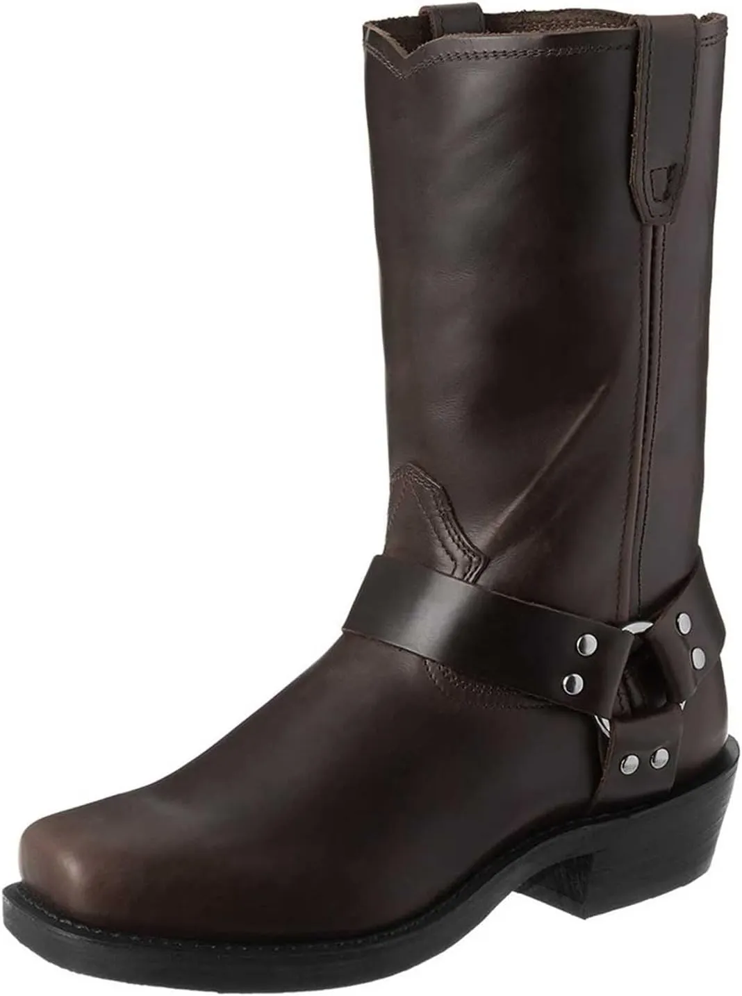 Women Low Chunky Heel Knee High Boots Square Toe Motorcycle Boots with Buckle Tall Biker Riding Boots Women Booties