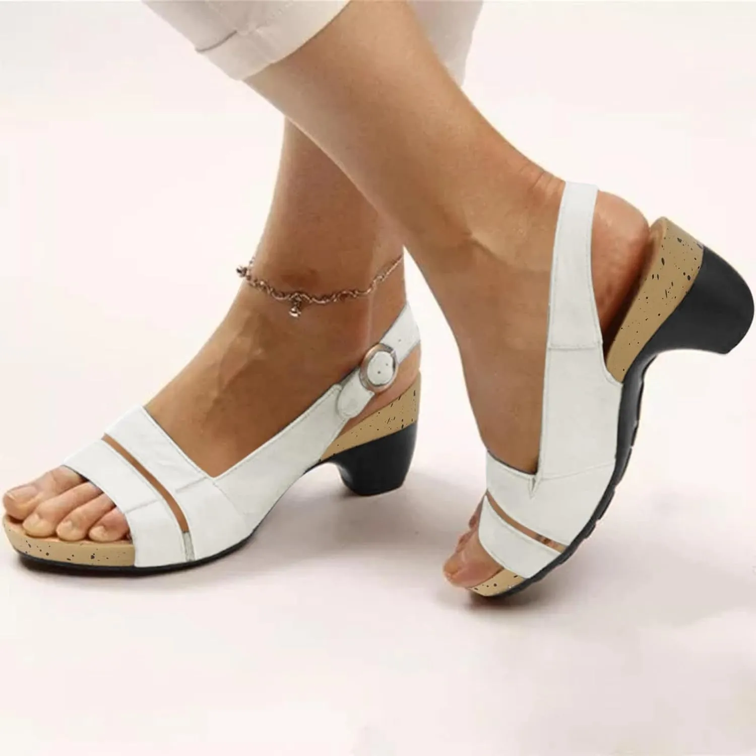 Women Sandals For Women Elegant Comfortable Open Toe Low Chunky Heel Sandals Crystal Sandals Memory Foam Women Sandal