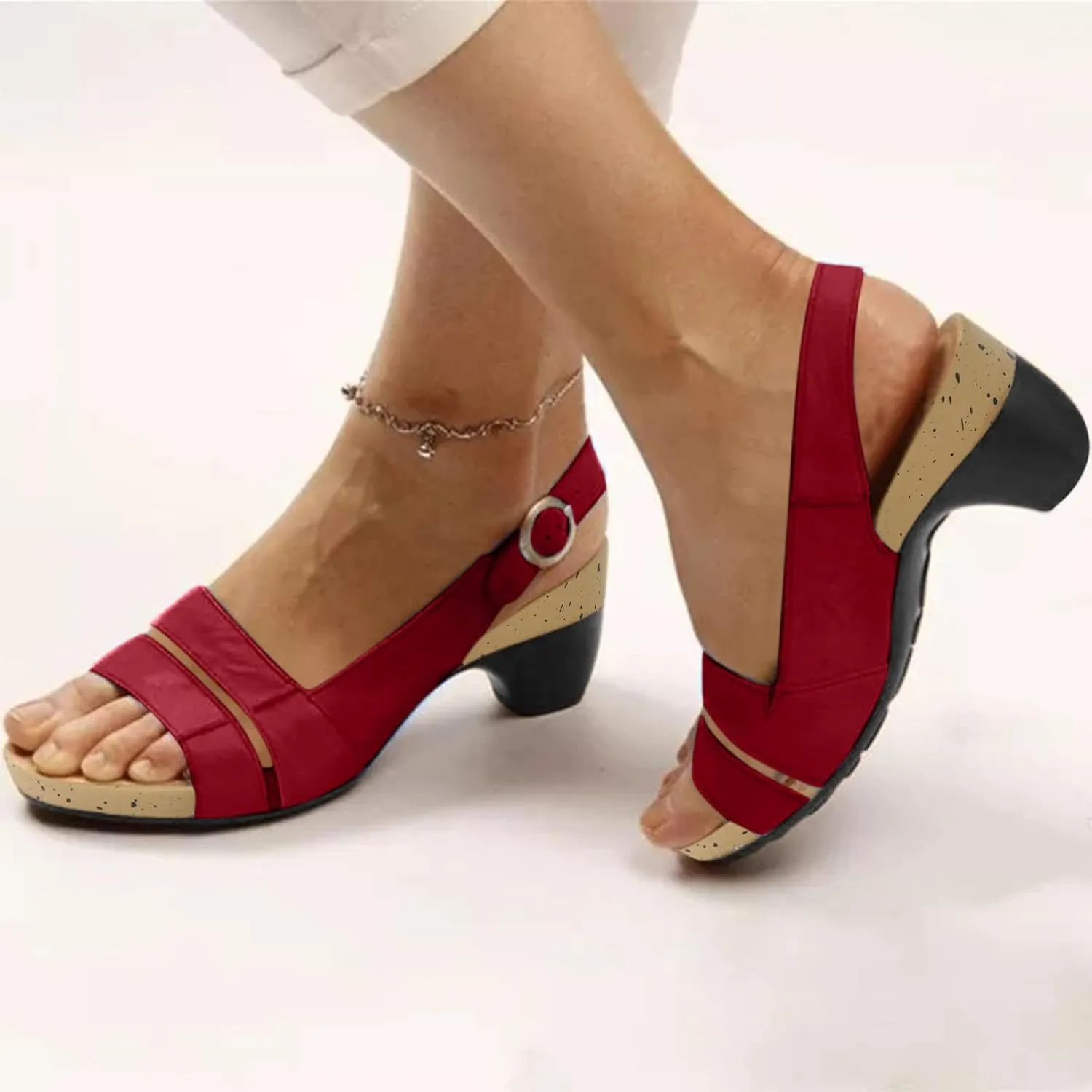 Women Sandals For Women Elegant Comfortable Open Toe Low Chunky Heel Sandals Crystal Sandals Memory Foam Women Sandal
