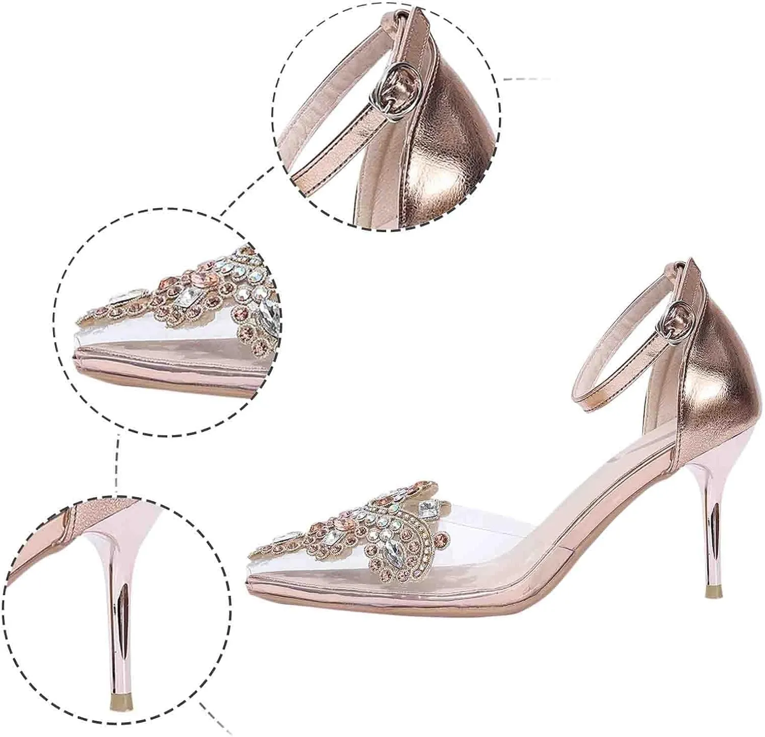 Women Slippers & Sandals Women's Summer Fashion Clear Crystal Pointed Stiletto Sandals One Line Heels Women's