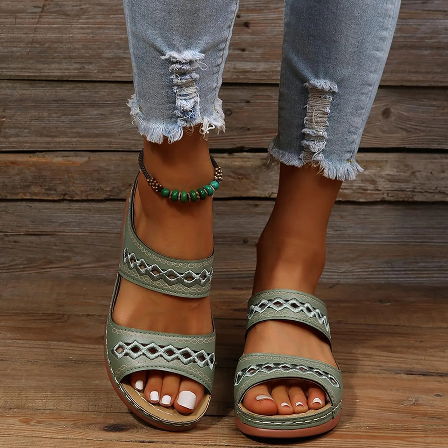 Women Summer Solid Color Slip On Casual Open Toe Wedges Soft Bottom Breathable Slippers Shoes Women
