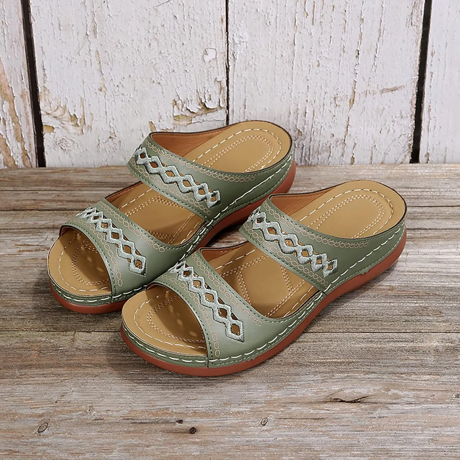 Women Summer Solid Color Slip On Casual Open Toe Wedges Soft Bottom Breathable Slippers Shoes Women