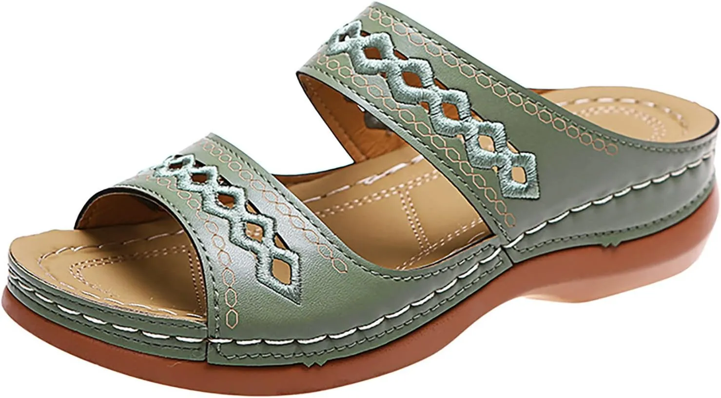 Women Summer Solid Color Slip On Casual Open Toe Wedges Soft Bottom Breathable Slippers Shoes Women