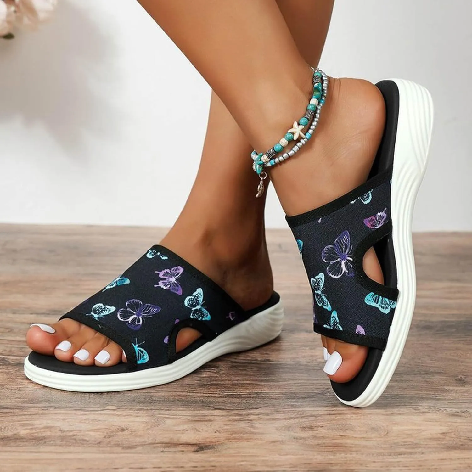Women Wedge Sandals Comfortable High Heeled Wedges with Adjustable Buckle Casual Elastic Ankle Strap Platform Sandals
