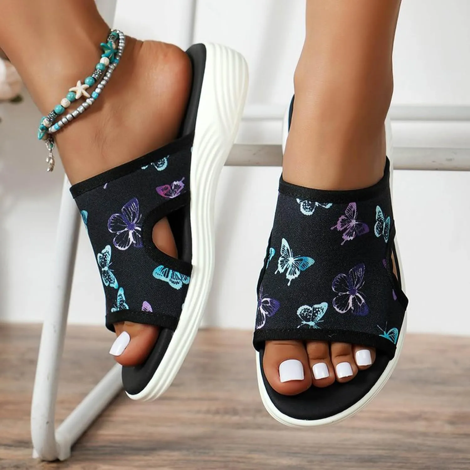 Women Wedge Sandals Comfortable High Heeled Wedges with Adjustable Buckle Casual Elastic Ankle Strap Platform Sandals