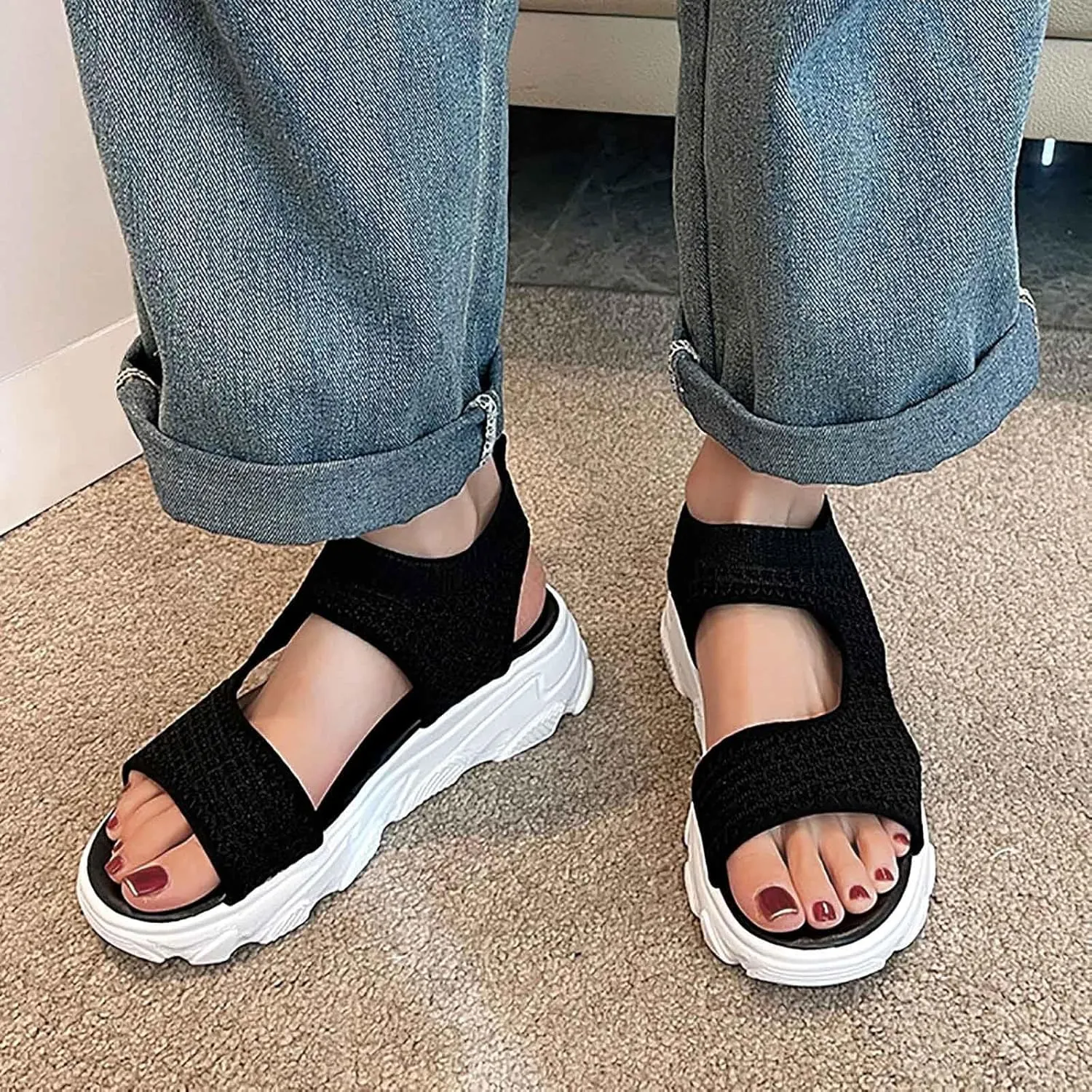 Women Wedge Sandals Comfortable Open-Toe Cork Casual & Dressy Summer Shoes Womens Low Wedges Platform Sandals