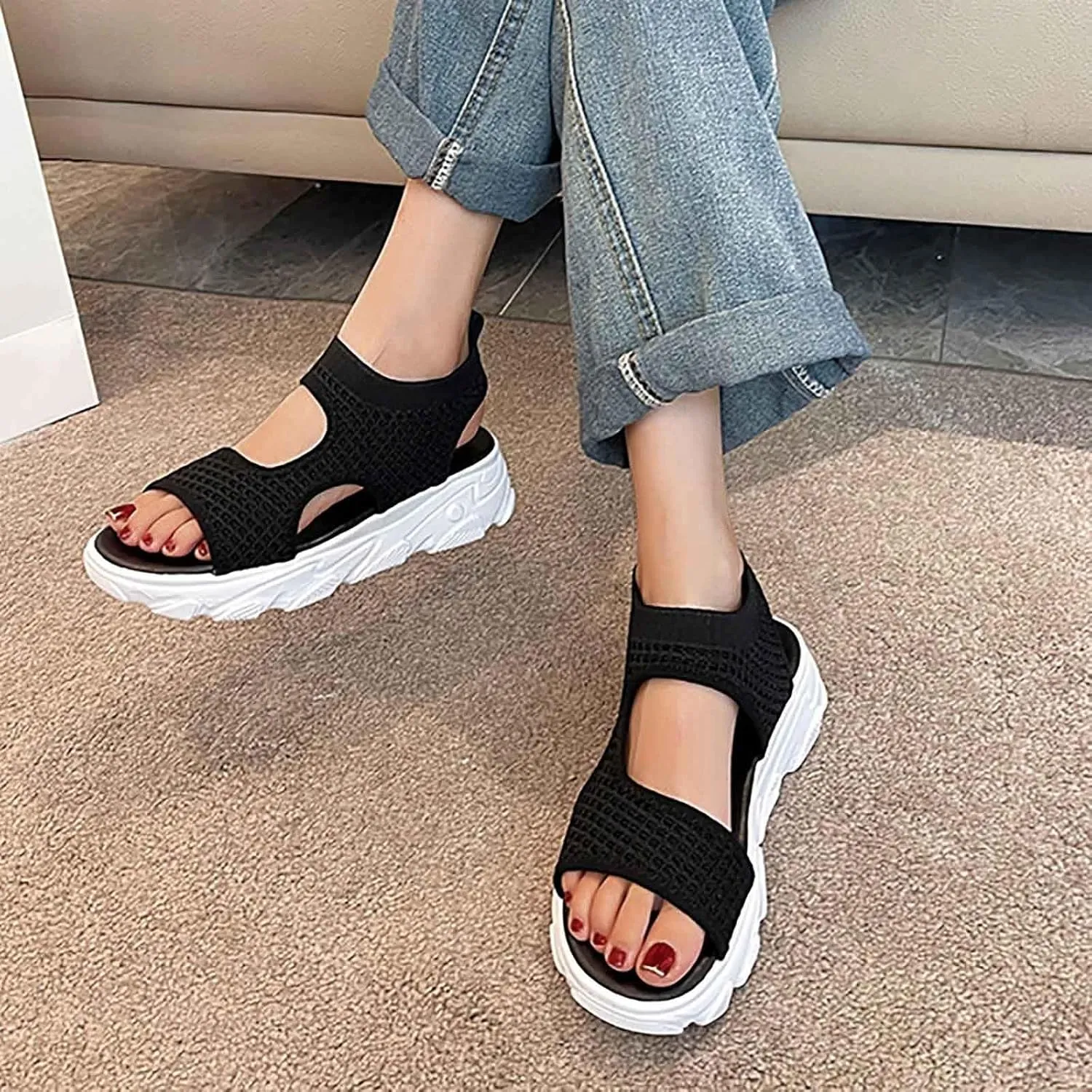 Women Wedge Sandals Comfortable Open-Toe Cork Casual & Dressy Summer Shoes Womens Low Wedges Platform Sandals