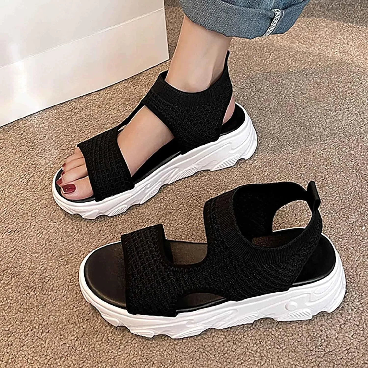 Women Wedge Sandals Comfortable Open-Toe Cork Casual & Dressy Summer Shoes Womens Low Wedges Platform Sandals