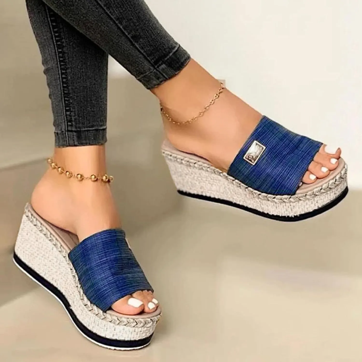 Women Wedge Sandals Open Toe Wedge Sandals for Women Strappy Sandals Casual Elastic Ankle Strap Platform Sandals