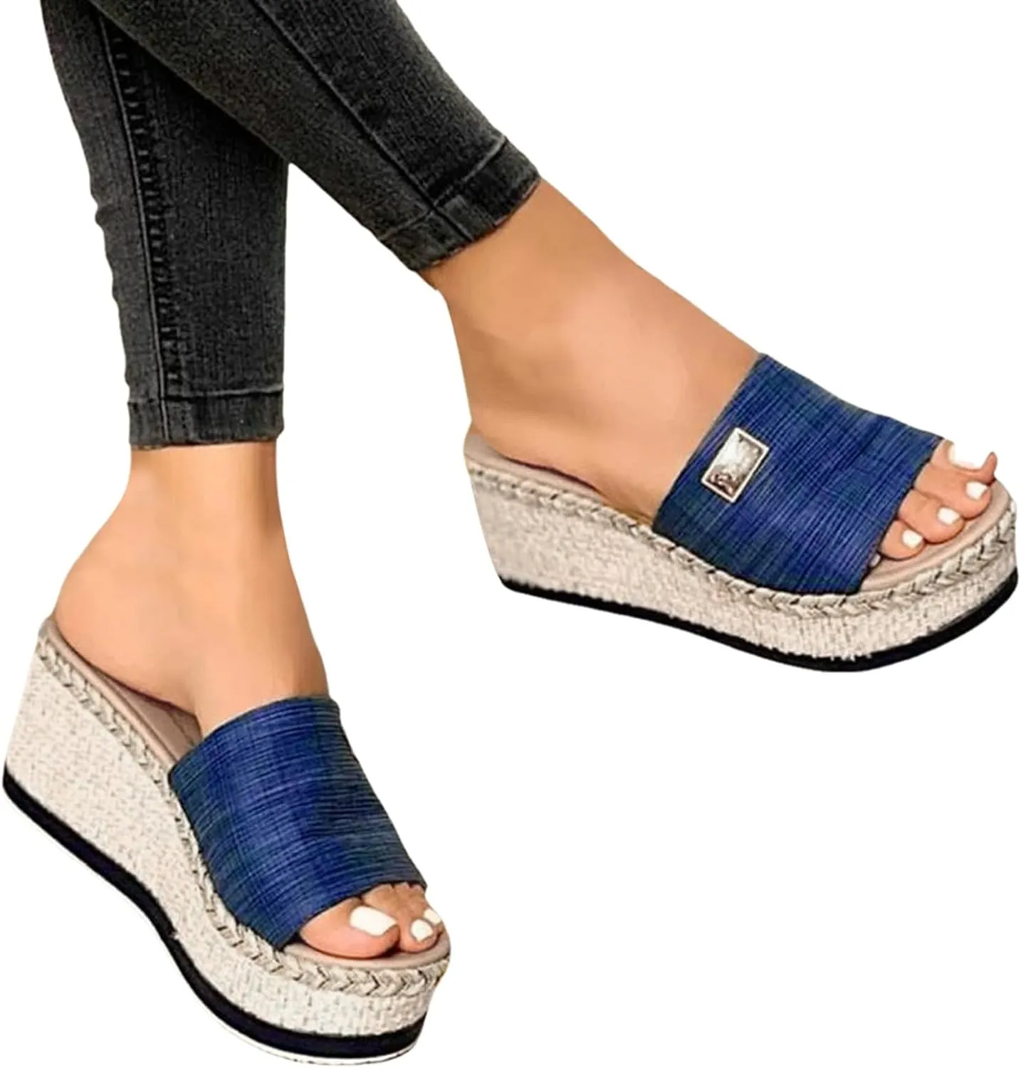 Women Wedge Sandals Open Toe Wedge Sandals for Women Strappy Sandals Casual Elastic Ankle Strap Platform Sandals