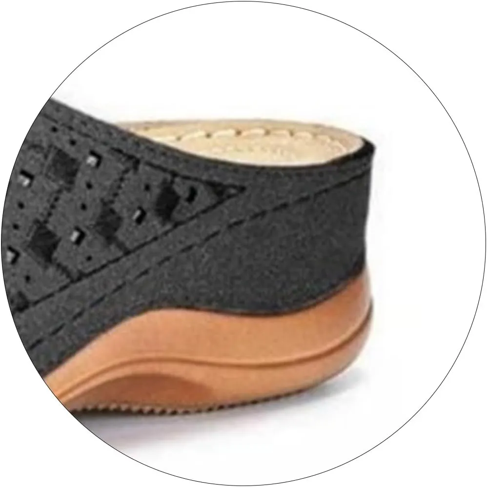 Women Wedge Sandals Summer Dressy Low Heel Sandals Comfortable Soft Leather Slip On Sandal Shoes with Arch Support Available Shoes for Summer Beach Oceanside Holiday Outdoor