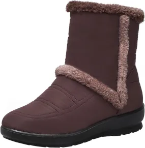Women Winter Snow Boots Water-proof Ankle Boots Mid Calf Womens Boots with Fleece Lined Anti Slip Booties Comfortale Outdoor Shoes Wide Width Low Wedge Heel Booties with Arch Support
