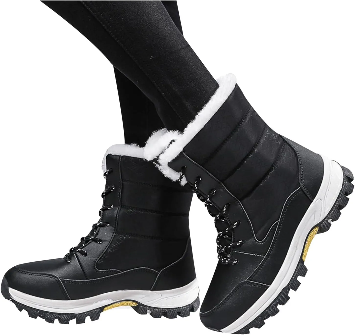 Women Winter Snow Boots Waterproof Walking Booties Lace Up Fur Lined Mid Calf Boots Outdoor Warm Thick Hunting Boots