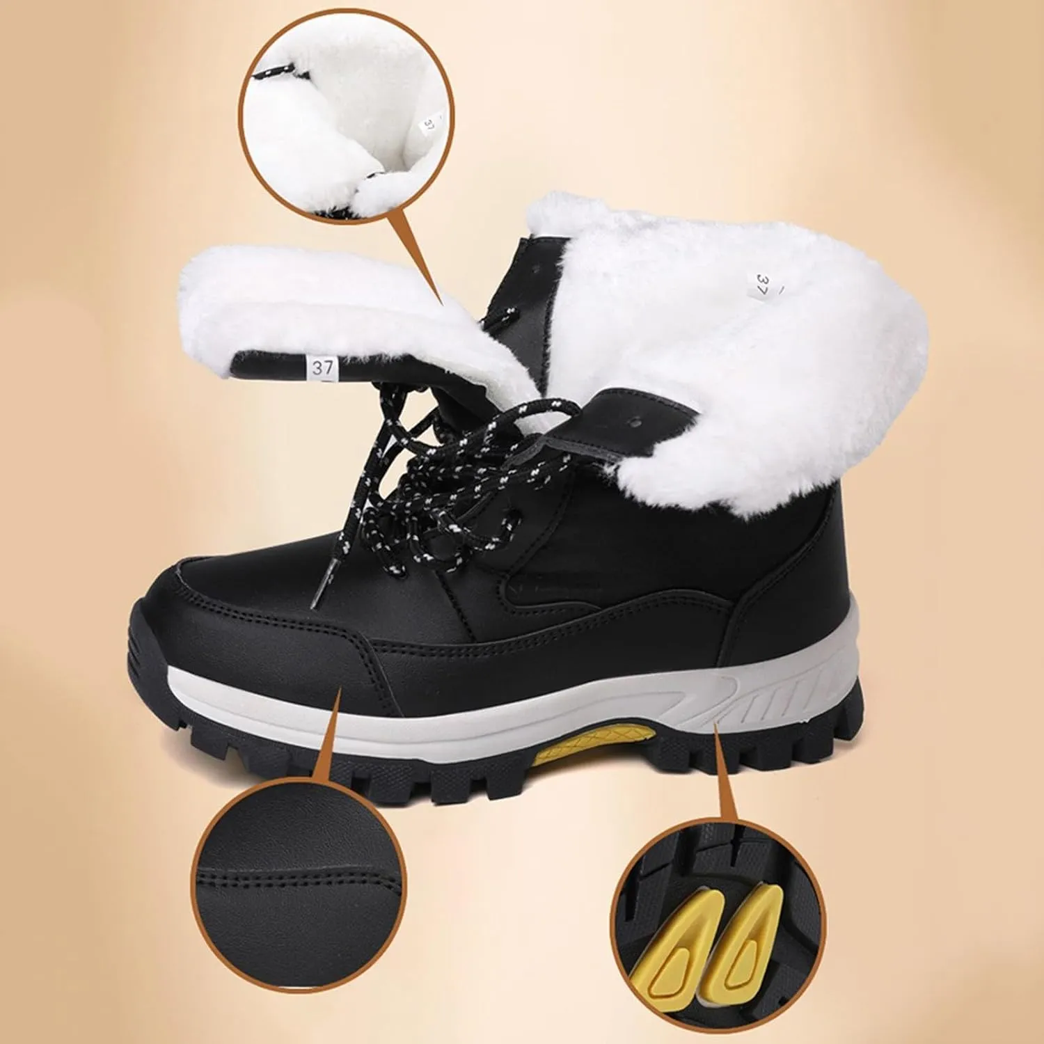 Women Winter Snow Boots Waterproof Walking Booties Lace Up Fur Lined Mid Calf Boots Outdoor Warm Thick Hunting Boots