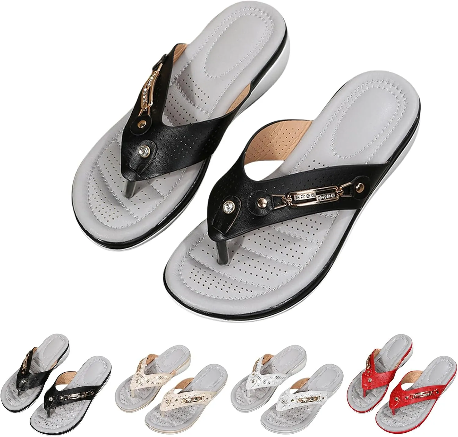 Womens Arch Support Flip Flops Comfortable Yoga Mat Slip On Low Wedge Sandals Summer Clip Toe Beach Walking Thong Cushion Sandals for Women Shower Shoes Indoor