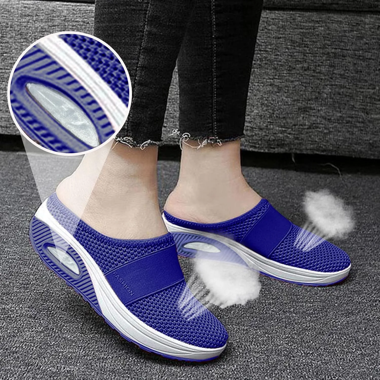 Womens Backless Sneakers Mesh Slip-on Mule Shoes Womens Running Shoes High Top Black Casual Shoes Black Sneakers Platform Tennis Shoe Loafers Casual Slip On