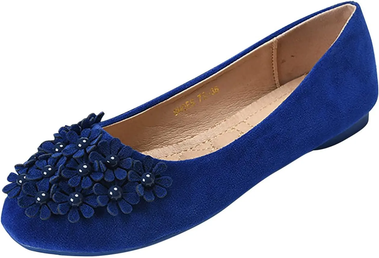 Womens Ballet Flat Women Ladies Singles Shoes Flat Shoes Flower Pearl Decoration Classic Softable Low Wedge