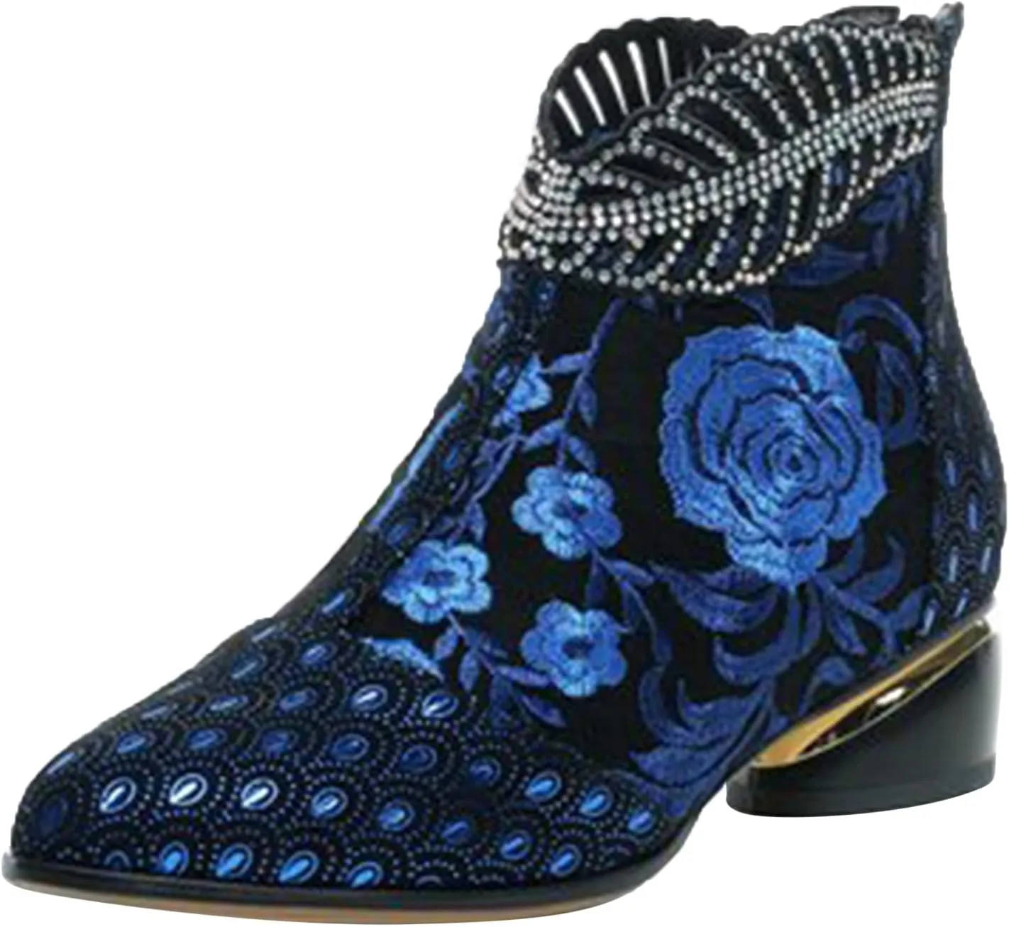 Womens Boots Fashion Pattern Chunky Heels Side Zipper Boots for Women Vintage PU Leather Elegant Ankle Boots