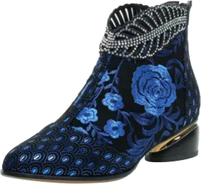 Womens Boots Fashion Pattern Chunky Heels Side Zipper Boots for Women Vintage PU Leather Elegant Ankle Boots