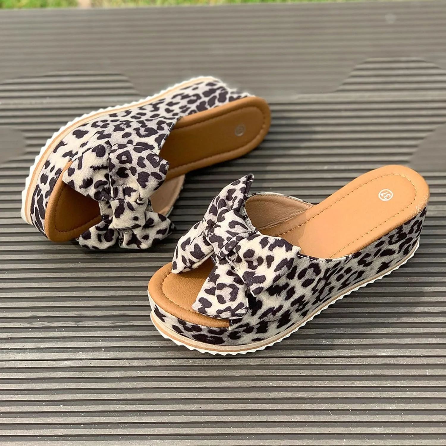 Women's Bow Knot Flat Sandals Dressy Walking Orthopedic Slippers Casual Lightweight Summer Slippers Open Toe Slip On Slides Single Band Wedges Fashion Beach Shoes