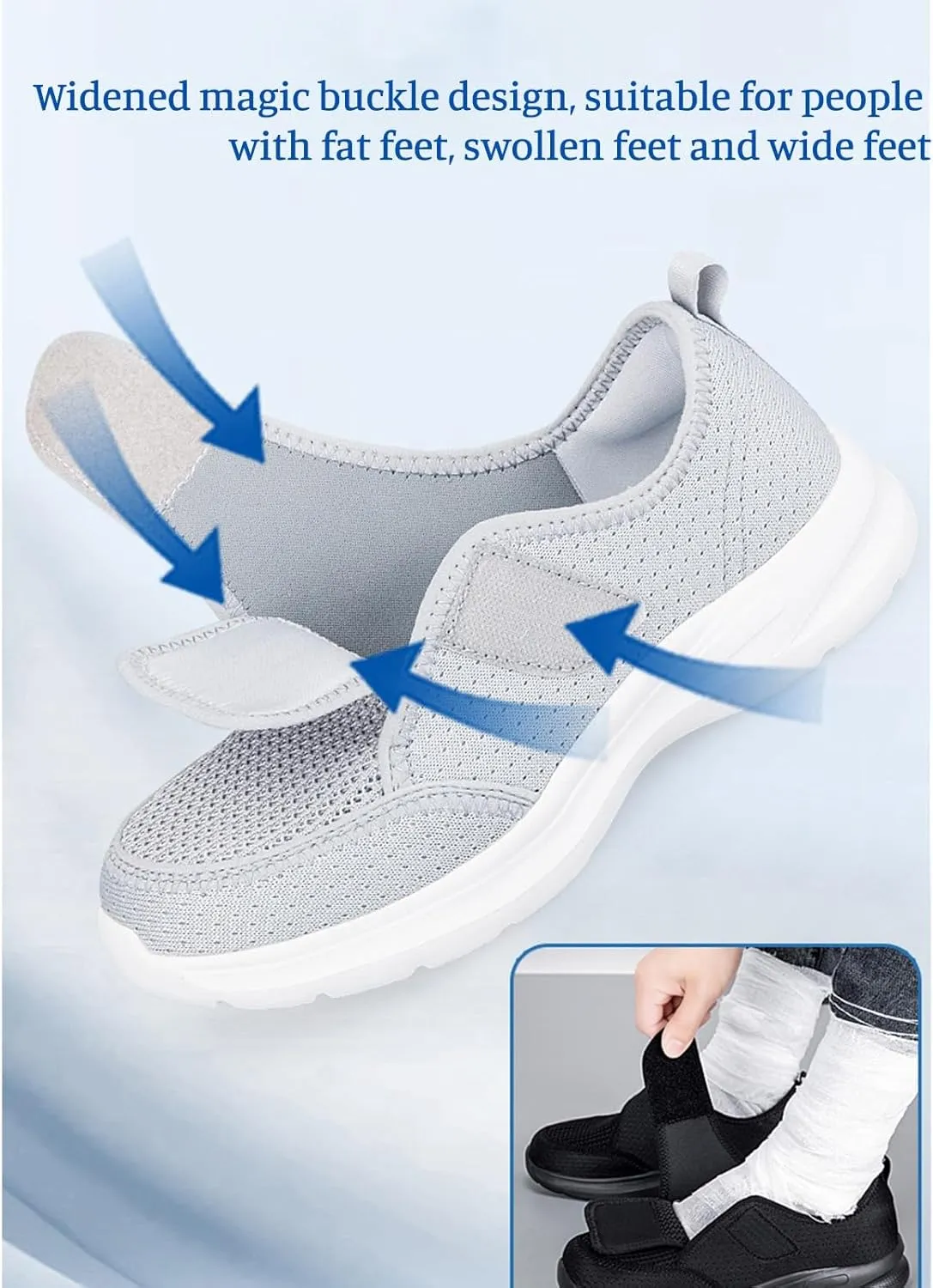 Women's Casual Walking Sneakers Diabetic Elderly Shoes Breathable Mesh Slip On Orthopedic Sneakers Lightweight Adjustable Easy On and Off Strap Summer Shoe for Swollen Feet Working Nurse Shoes